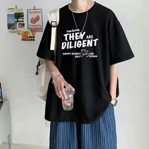 メンズtシャツ ティーシャツ 韓国風 半袖 丸首 大きいサイズ ゆったり 夏 英文字 メンズファッション かっこいい JUBS003(2色S-8XL)