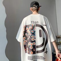 メンズ tシャツ ティーシャツ 韓国風 五分丈袖 丸首 大きいサイズ ゆったり 英文字 夏 メンズファッション プリントJUAS029(3色S-3XL)_画像1