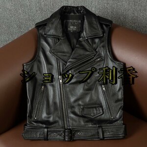 メンズレザー　ハレージャーキン ベスト 本革　牛革　バイクジャケット ライダース　S～5ＸL　ベスト　黒