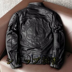 ハレーバイクレザージャケット 上品　本革 高級　牛革　ライダースジャケット 革ジャン Ｓ～5XL　黒