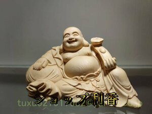 新作 布袋様 布袋尊 置物 七福神 木彫り 精密彫刻　彫刻工芸品　仏教美術 仏像 風水開運