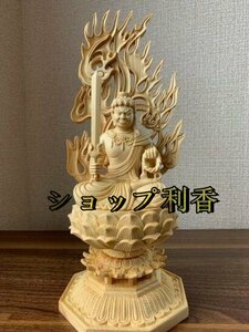 美品精密彫刻 不動明王 木彫 仏像　　不動明王像　檜木 高約28cm