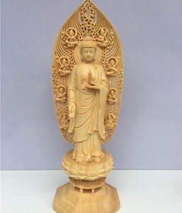 最高級 総檜材　仏教工芸品　木彫仏教　精密彫刻　薬師如来立像 仏像 43CM