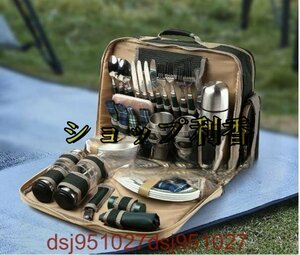 37セット キャンプ 多人食器セット ピクニック 便利 一式食器バッグ 携帯用多機能 保温バッグ