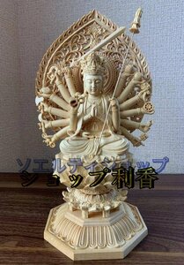 極上品◆総檜材 精密彫刻 仏像　木彫り　准胝観音菩薩像