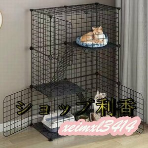 ペットケージ キャットケージ 3段 ステップ台 ジョイント式 ペット 小屋 ペットフェンス　ペットケージ ねこ 小動物 犬 ウサギ ブラック