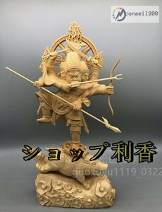 最新作 総檜材 木彫仏像 仏教美術 精密細工 摩利支天立像 高さ28cm