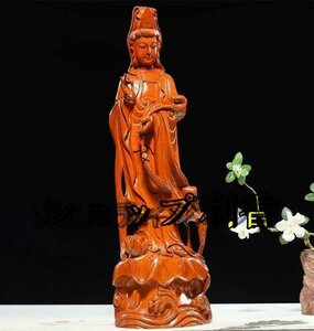 極美品 ◆仏教美術 木彫仏像 精密細工 木彫り　花梨木 天然木 置物 観音菩薩像　仏像 高さ30cm