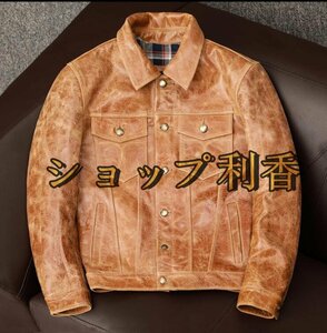 アメカジ レザージャケット 上品　　本革 牛革　高級　ライダースジャケット 　革ジャン Ｓ～5XL　秋冬　ブラウン系