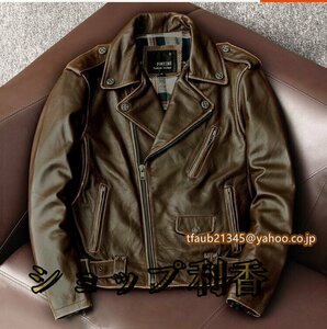 ライダースジャケット レザージャケット 牛革 バイクジャケット ハレー　vintage　本革 革ジャン メンズファッション Ｓ～4ＸＬコーヒー色