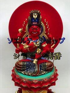 極上品◆総檜材 木彫仏像 切金 仏師で仕上げ品 彩色愛染明王像 高さ30cm 仏教美術 精密細工