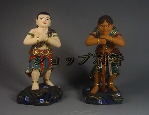 人気推薦 貴重品 仏教美術 クスノキ 精密細工 不動明王二童子像 仏教美術 木雕 仏師で仕上げ品 不動明王