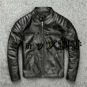 メンズジャケット　レザー タイト 牛革 本革ジャケット ブルゾン　バイクジャケット オイルレザー 黒　Ｓ～6ＸＬ