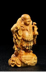 極上の木彫 布袋様 七福神 置物 精密彫刻 木彫仏像 仏教工芸品 金運 財運