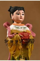 極上品◆実木彫刻金童玉女置物彩色善財童子仏像_画像5