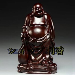 極上品◆純手づくり彫刻 黒檀木 木彫り弥勒仏像の置物