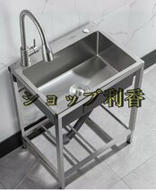 高級シンク ステンレス製流し台 台所 1槽シンク 食器洗いシンク 業務用 家庭用 食器洗い器 冷熱蛇口/スタンド付き_画像2