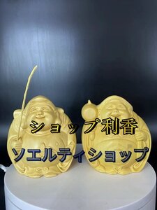 仏様 木彫 彫刻工芸品 手芸品 収蔵品 装飾品 仏像 七福神 大黒天 恵比寿 二福神 置物 木彫り 福の神 縁起物 2点セット 総高10cm