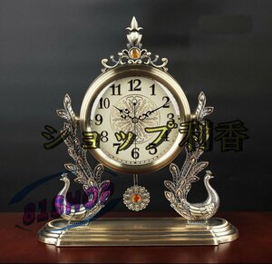 美品 アンティーク調置き時計 クラシック ヨーロッパ 高級 金属 孔雀 クジャク くじゃく オブジェ
