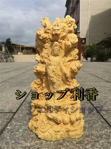 極上品◆木彫仏像 仏教美術 精密細工 九龍観音像 木彫り　黄楊木 観音菩薩像　仏像　置物 高さ18cm