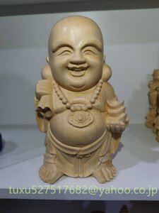 縁起物 置物 七福神　布袋様　精巧木彫 木彫り 布袋尊 高さ22cm