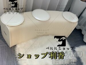 ★★未使用2～3着席アコーディオンのスツール ファッション イス 家具 食卓のベンチ 折り畳み 北欧 デザイン/3つの白革製クッション