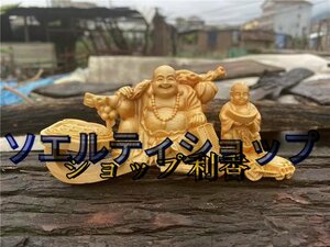 人気美品☆仏像 木彫り ミニ 布袋様 小さな 置物 高級天然ツゲ木彫り 風水 商売繁盛 無病息災 福徳 福運 厄除け