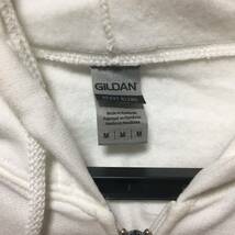 GILDAN ホワイト M 白 ジップアップ 8.0oz スウェット パーカー フルジップ フーディー ギルダン 無地 長袖 裏起毛 フード☆_画像2