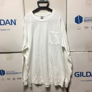 GILDAN ホワイト Mサイズ 白 ロンT 長袖無地Tシャツ ポケット付き 6.0oz ギルダン★