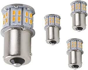 黄色の琥珀 4個入り 高輝度 S25 シングル球 LED（P21W 1156 S25 G18 BA15S）ピン角180度 バックラ