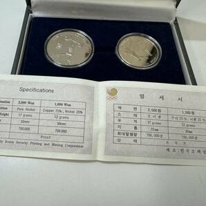 25177■1988 ソウルオリンピック 2000/1000ウォン 記念硬貨（コイン）2枚 ケース付き/卓球 ウェイトリフティングの画像4