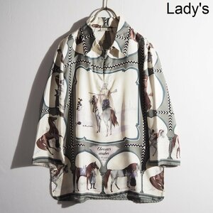 x5891P VHERMES Hermes V Margiela period CHEVAUX ARABES Skipper blouse white gray 38 / silk shirt spring ~ autumn rb mks