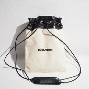 M5729P●JIL SANDER ジルサンダー● DRAWSTRING POUCH キャンバスレザー リバーシブル ドローストリング ショルダーバッグ ブラック rb mks