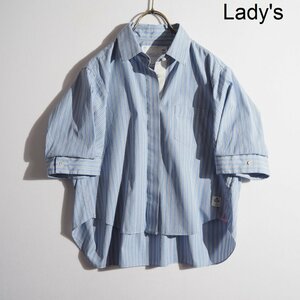 C2079P ▼sacai サカイ▼ 23SS Thomas Mason Cotton Poplin Shirt トーマスメイソン 半袖 ショート丈 シャツ ブルーストライプ 1 春夏 rb