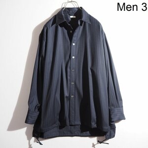 M1418P　▼SEEALL シーオール▼　EXTRAOVER SHIRTS ウールシャツ ネイビーストライプ 3/L オーバーサイズ 21AW シーズンレス rb