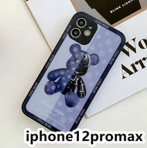 iphone12promaxケース カーバー TPU 可愛い　熊　ガラス　お洒落　軽量 ケース 耐衝撃高品質ブルー491_画像1