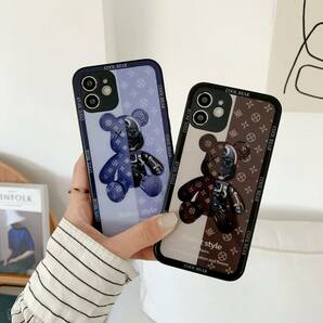 iphone13proケース カーバー TPU 可愛い 熊 ガラス お洒落 軽量 ケース 耐衝撃高品質ブルー493の画像5