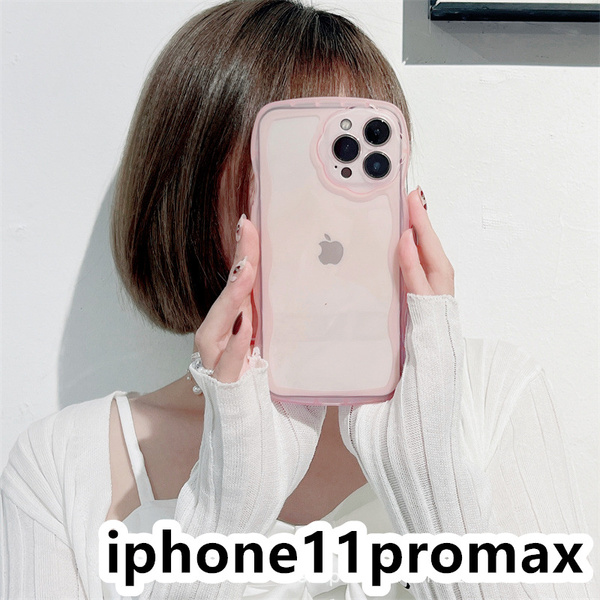 iphone11promaxケース カーバー TPU 可愛い　透明　波型花　お洒落　軽量 ケース 耐衝撃高品質ピンク290