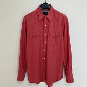 USA製 80s Wrangler デニムシャツ 16.5 レッド L 黒赤ウエスタンシャツ ラングラー アメリカ製 米国製 made in usa コットン 16-1/2 長袖の画像2