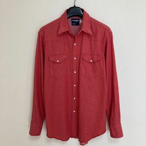 USA製 80s Wrangler デニムシャツ 16.5 レッド L 黒赤ウエスタンシャツ ラングラー アメリカ製 米国製 made in usa コットン 16-1/2 長袖の画像3