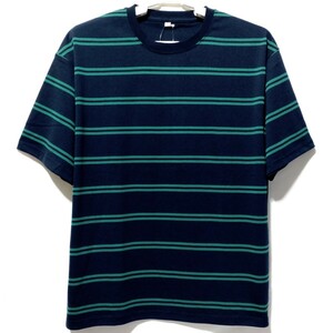 特価/未使用【サイズ=L】ノーブランド/メンズ/半袖/ボーダー/Tシャツ/胸囲=96～104cm/navy×green