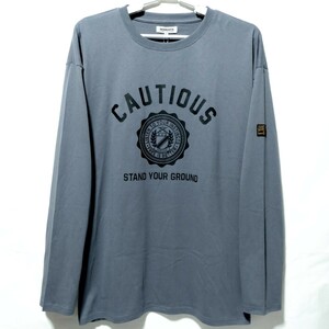 特価/未使用【サイズ=3L(2XL)】英字プリント/メンズ/長袖/Tシャツ/胸囲=106～114cm/blue.gray