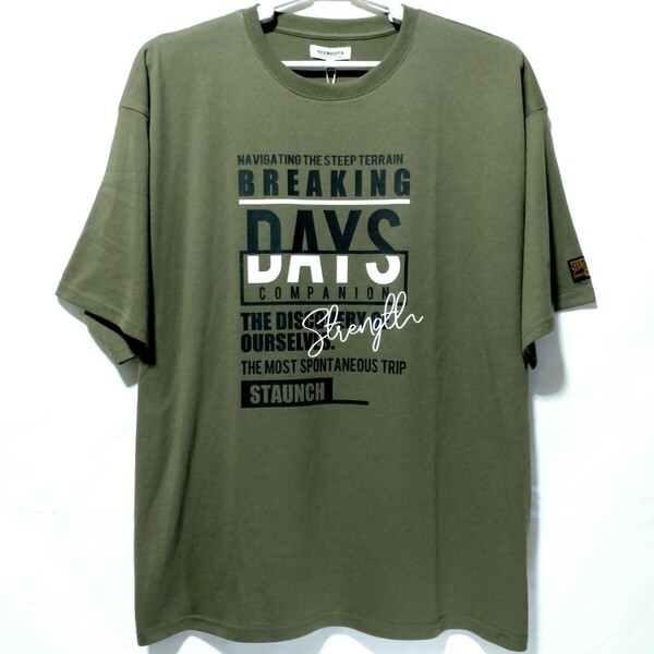 特価/未使用【サイズ=5L(4XL)】英字プリント/メンズ/半袖/Tシャツ/胸囲=116～124cm/khaki