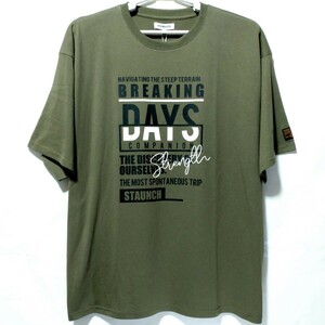 特価/未使用【サイズ=4L(3XL)】英字プリント/メンズ/半袖/Tシャツ/胸囲=110～118cm/khaki