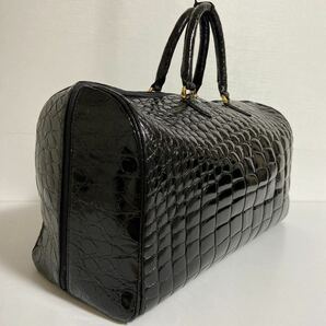 ★クロコダイル／シャイニング加工 ★超Big！！！ボストンバッグ (Black) ★size：W.50×H.30×D.20㎝ ★未使用・長期保管品の画像2