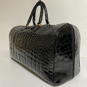 ★クロコダイル／シャイニング加工 ★超Big！！！ボストンバッグ (Black) ★size：W.50×H.30×D.20㎝ ★未使用・長期保管品の画像6