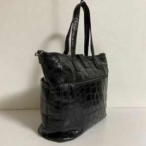 ★マットクロコダイル 大きめ トートバッグ (Black) ★size：W 45／37×H 33×D 13.5㎝ ★未使用・保管品の画像5