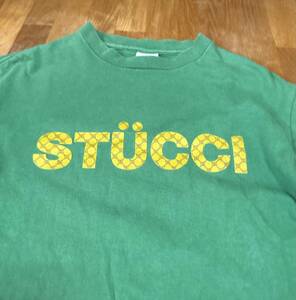 90s old stussy stucci gucci made in usa アメリカ製 オールド ステューシー グッチ モノグラム パロディ Tシャツ グリーン 古着