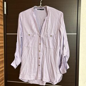 最終価格です。ZARA 長袖シャツ　薄いラベンダーレーヨン100% ロールアップ可