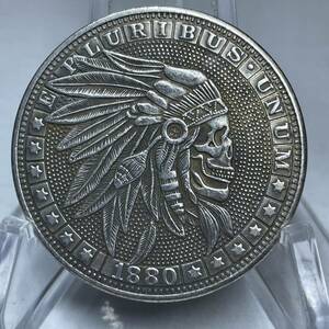 WX1441 流浪幣 髑髏 インディアン 天眼 鷹紋 外国硬貨 貿易銀 海外古銭 コレクションコイン 貨幣 重さ約21g